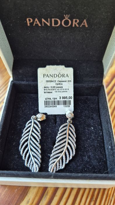 Серьги Pandora, серебро с фианитами.