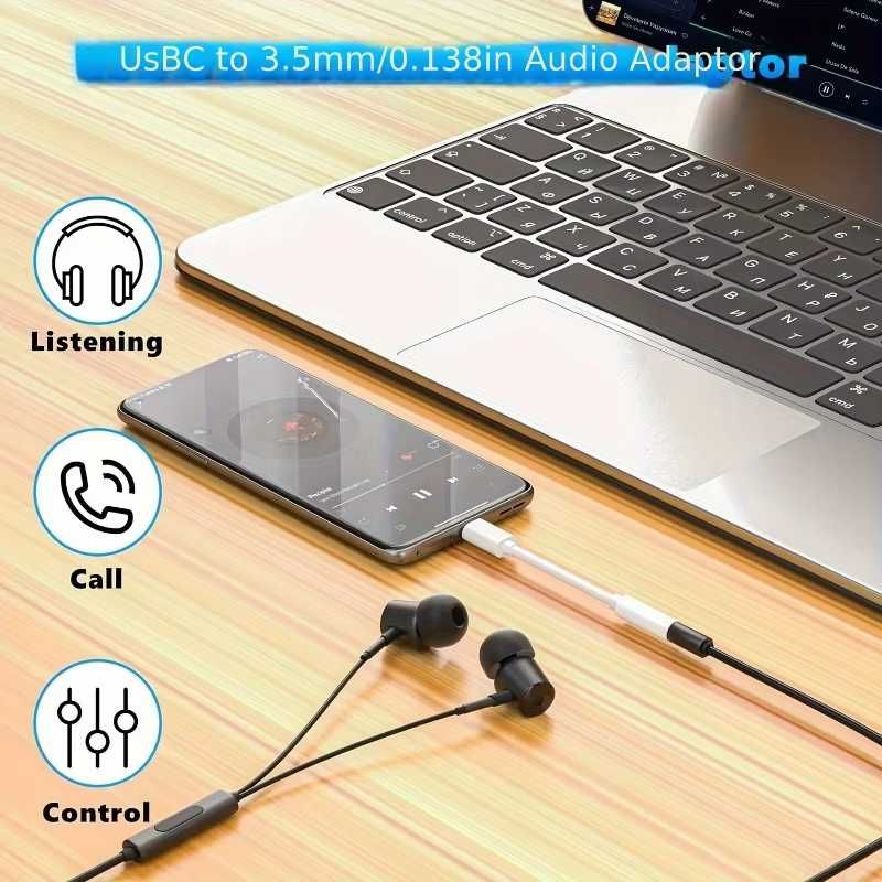Conversor Tipo C para 3.5mm (Áudio/AUX) para telemóveis Android/iPhone