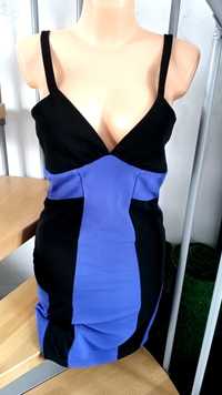 Sukienka na ramiączkach modelująca sylwetkę czarno kobaltowa
