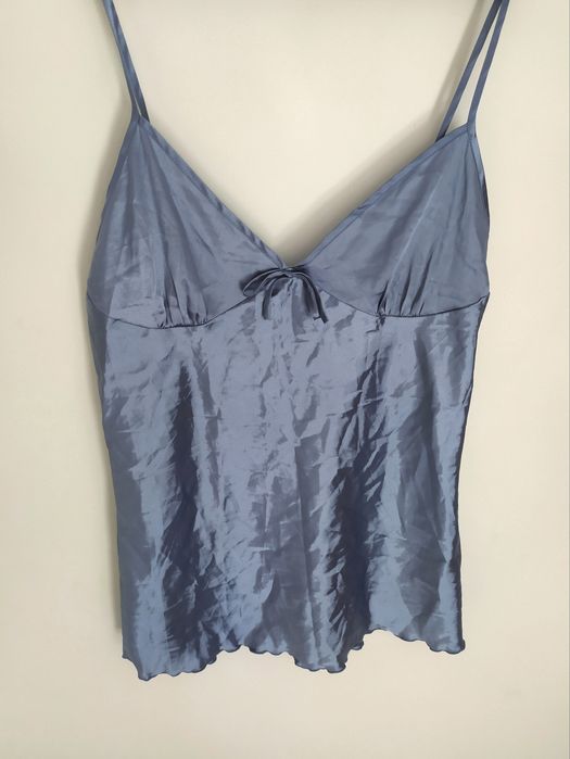 niebieski satynowy top na cienkich ramiączkach 42 XL