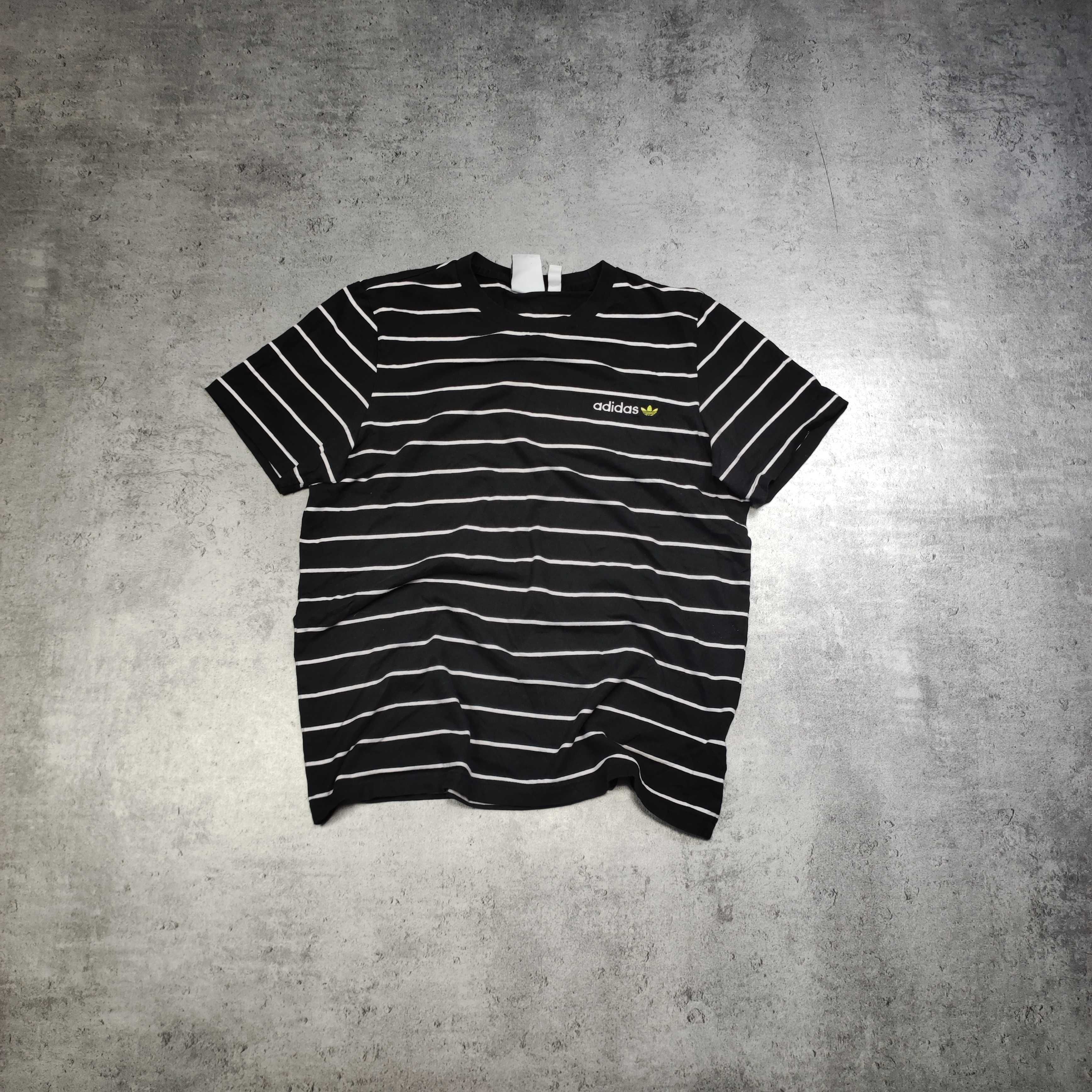 MĘSKA Koszulka Bawełna PREMIUM Czarna w Paski Adidas Haft Logo Casual