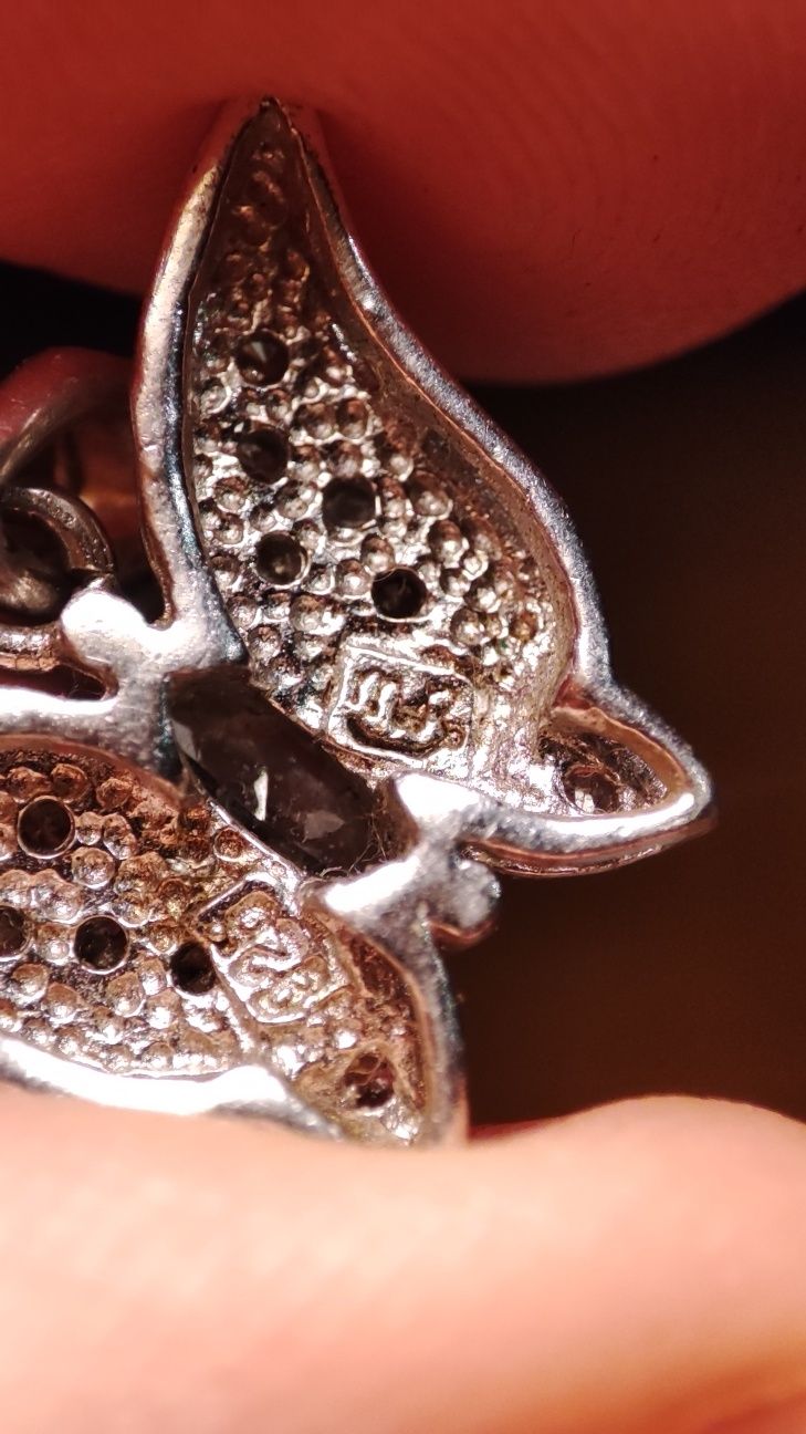 Kolczyki srebrne wisiorek srebrny motyl cyrkonie zestaw biżuterii