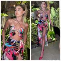 Zara blogerska sukienka w kwiaty maxi długa XS