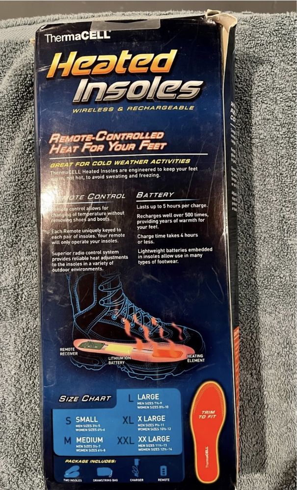 Стельки ThermaCell Rechargeable Heated Insole Size Medium New