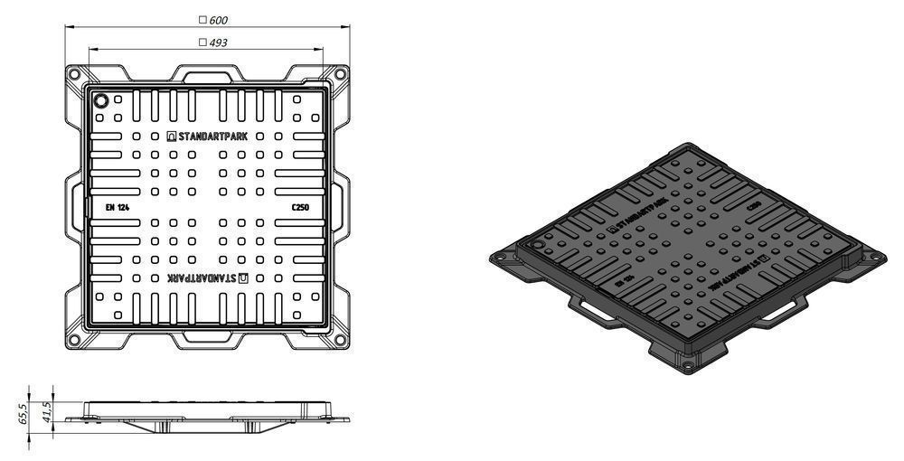 Właz Pokrywa Studzienki SC250 600x600[mm] (520x520) żeliwny kwadratowy