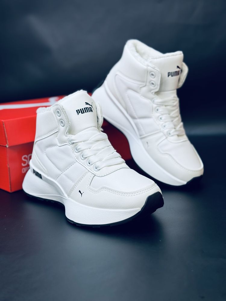 Puma Кроссовки зимние на меху, кожаные кросовки белые зимние Пума