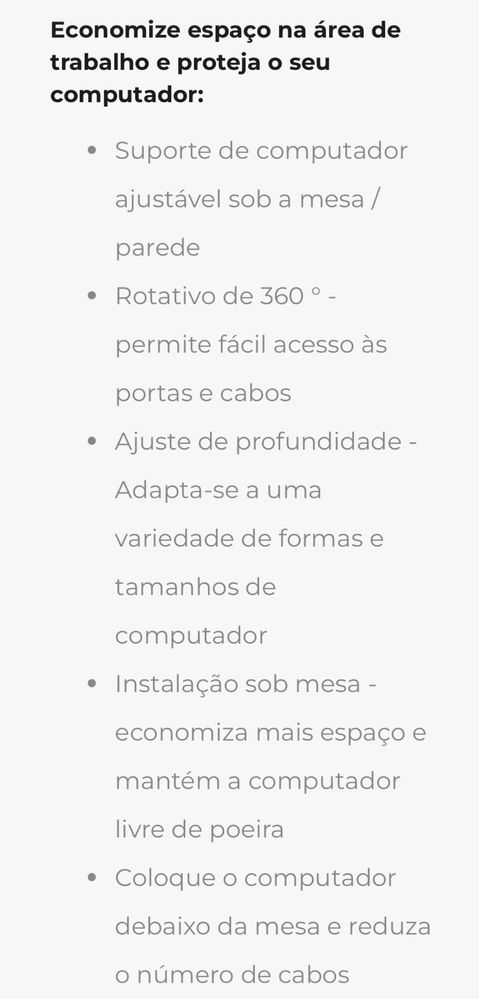 Suporte de suspensão para computador secretária/ parede