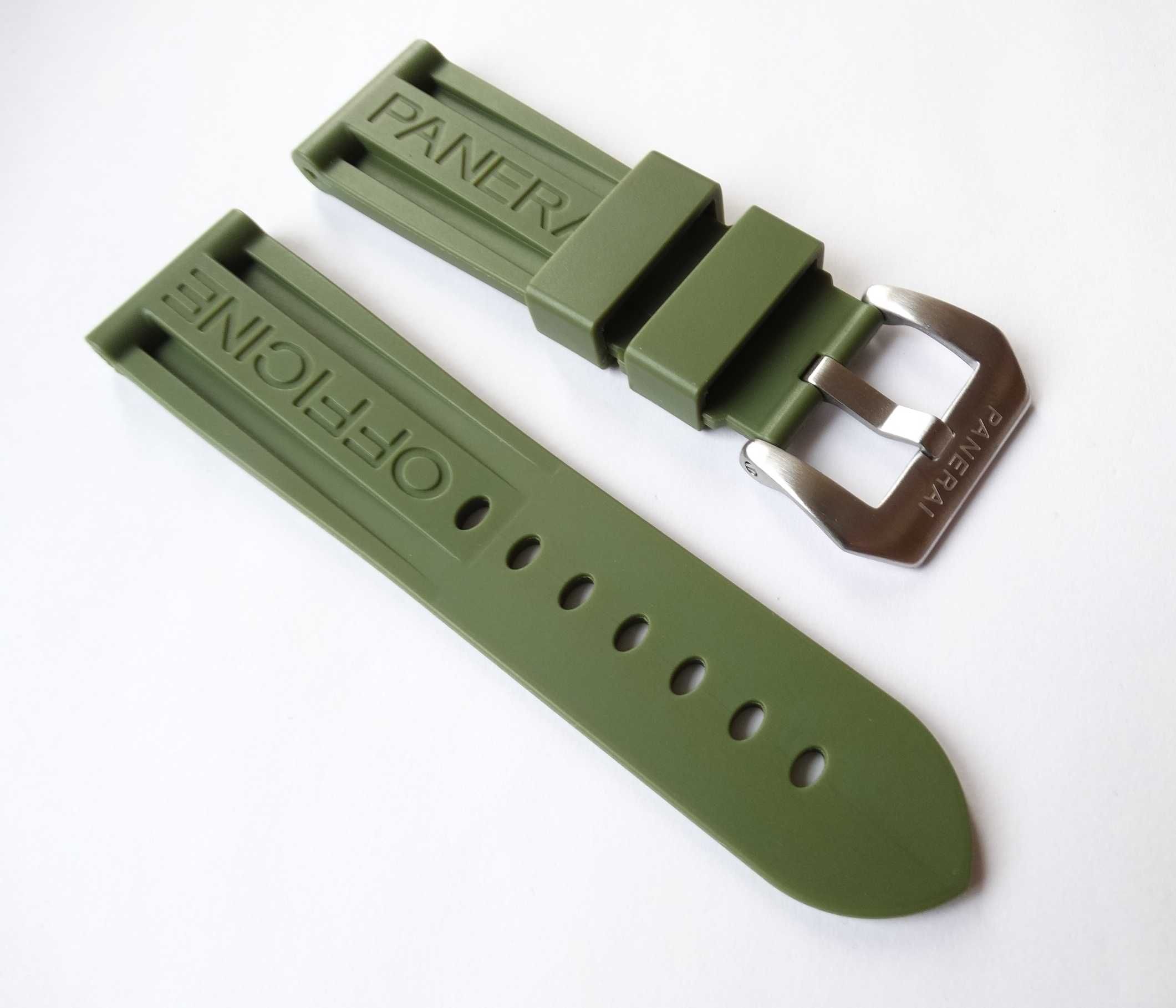 Gumowy pasek do zegarka PAM Panerai 24mm zielony czarny klamra pre-v