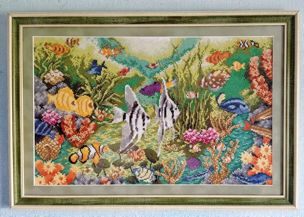 Картина з рибами, вишита хрестиком картина, вишиті риби, картина море