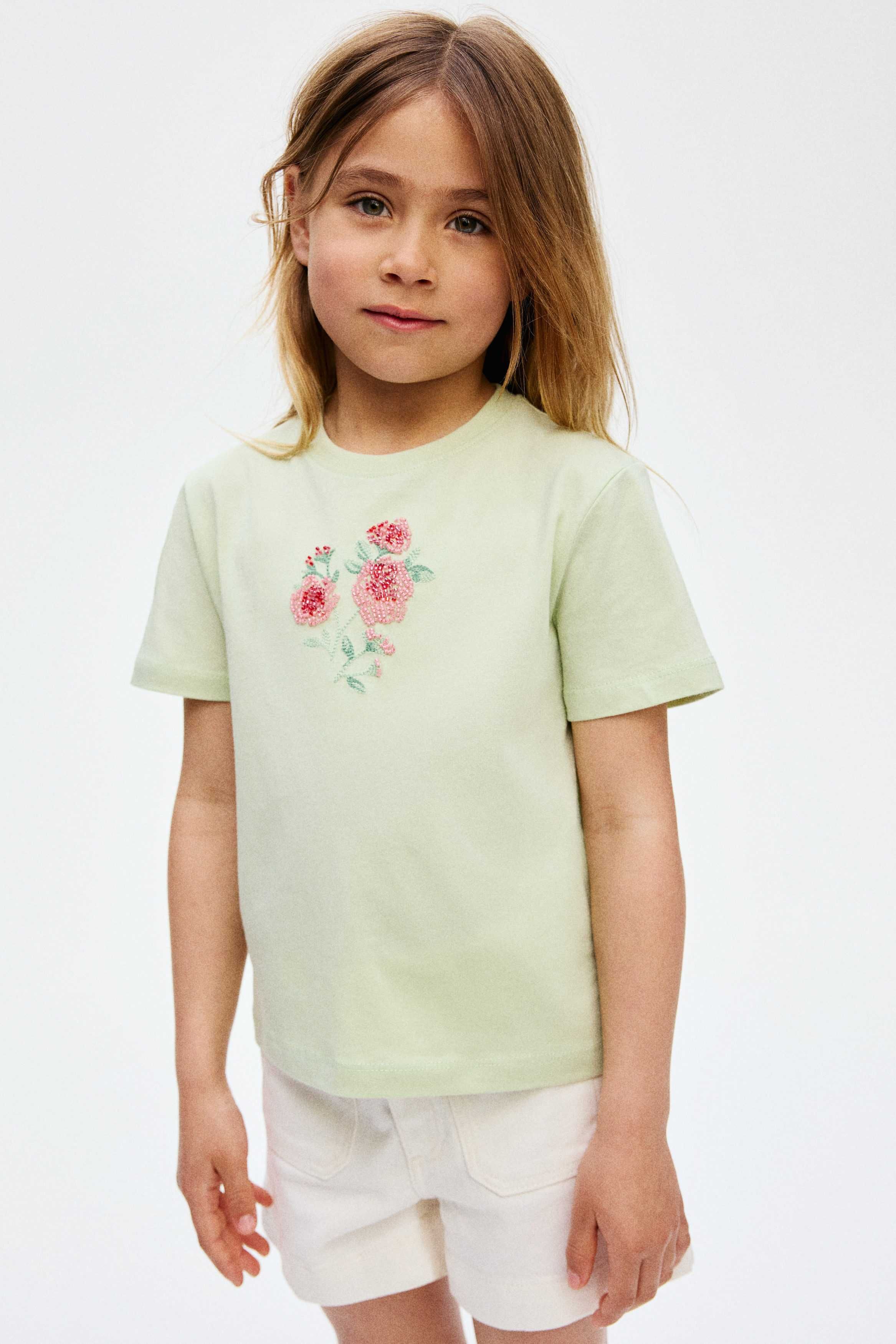 T-shirt koszulka bluzka 122/128 6-8 Lat zielona koraliki H&M PROMOCJA