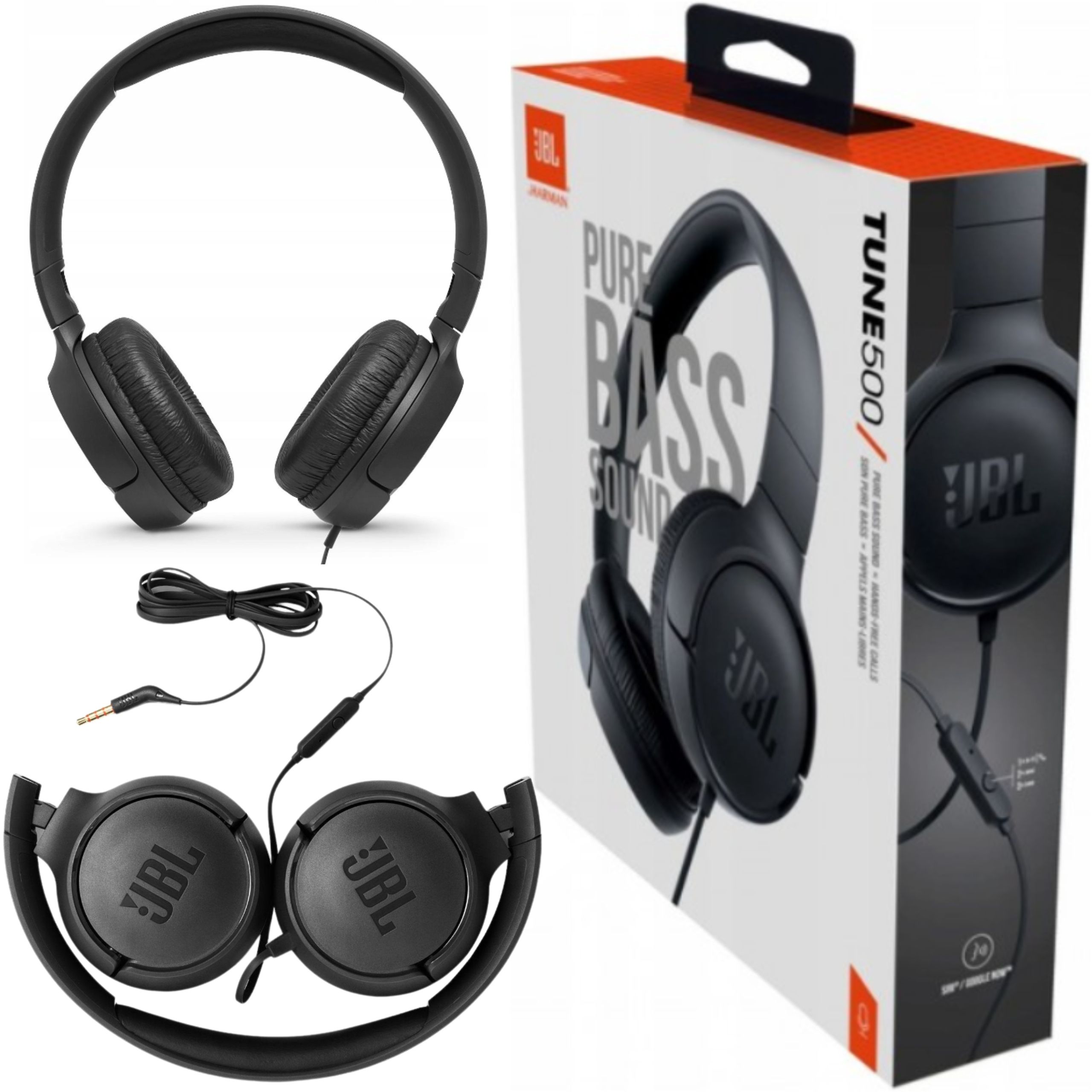 słuchawki przewodowe nauszne jbl tune 500czarne pure bass sound opis