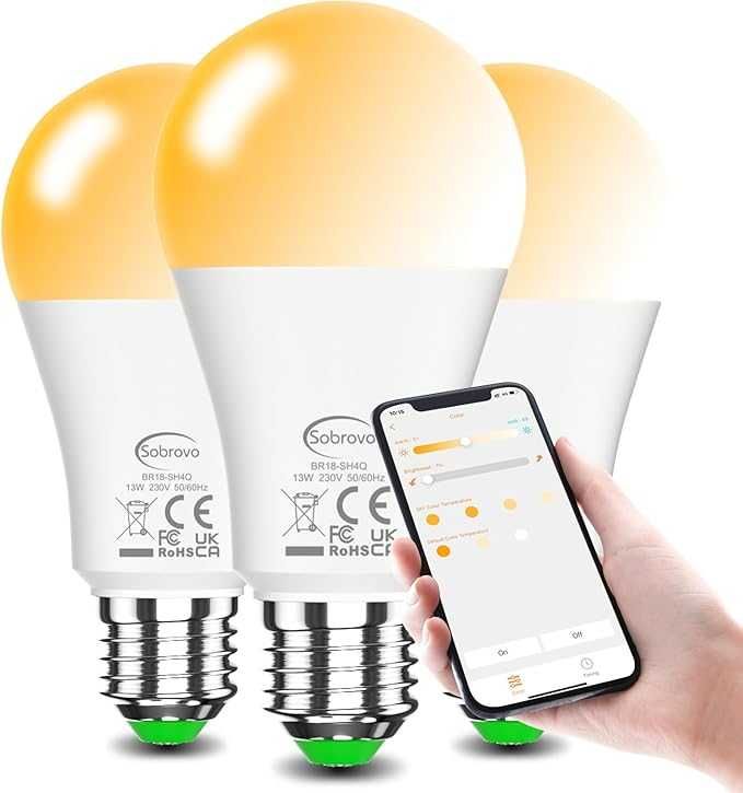 3x Inteligentna Żarówka LED E27 13W, ściemniana, Bluetooth, Aplikacja