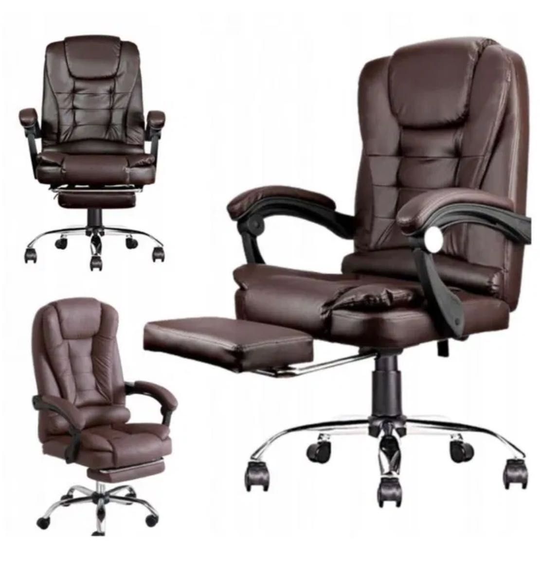 PREMIUM‼️Elegancki Fotel Biurowy Obrotowy Brązowy z podnóżkiem
