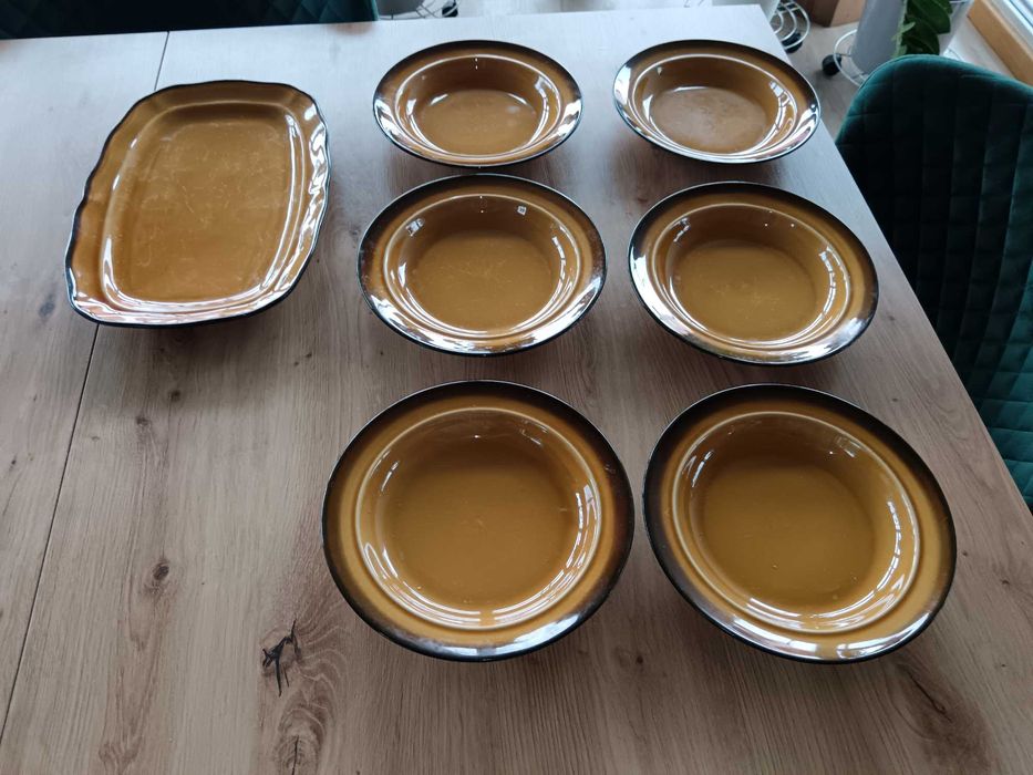 Porcelit Pruszków 6 talerzy i półmisek