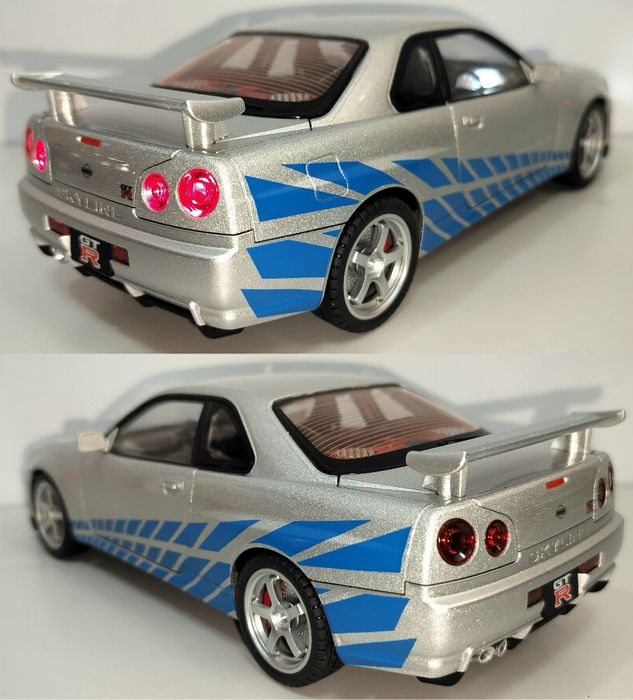 Nissan Skyline GT-R R34 модель 1:18 Jinlifang Металл звук свет