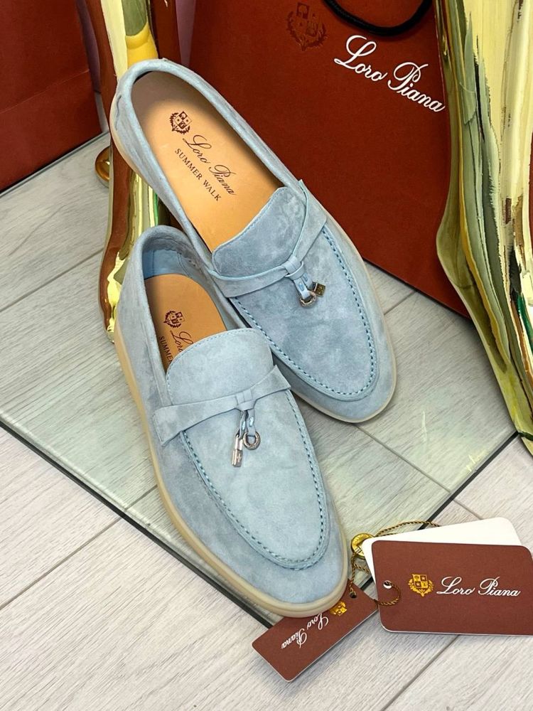 Блакитні лофери Loro Piana Summer Walk lux 1:1 беж лоферы LP Lux 1:1