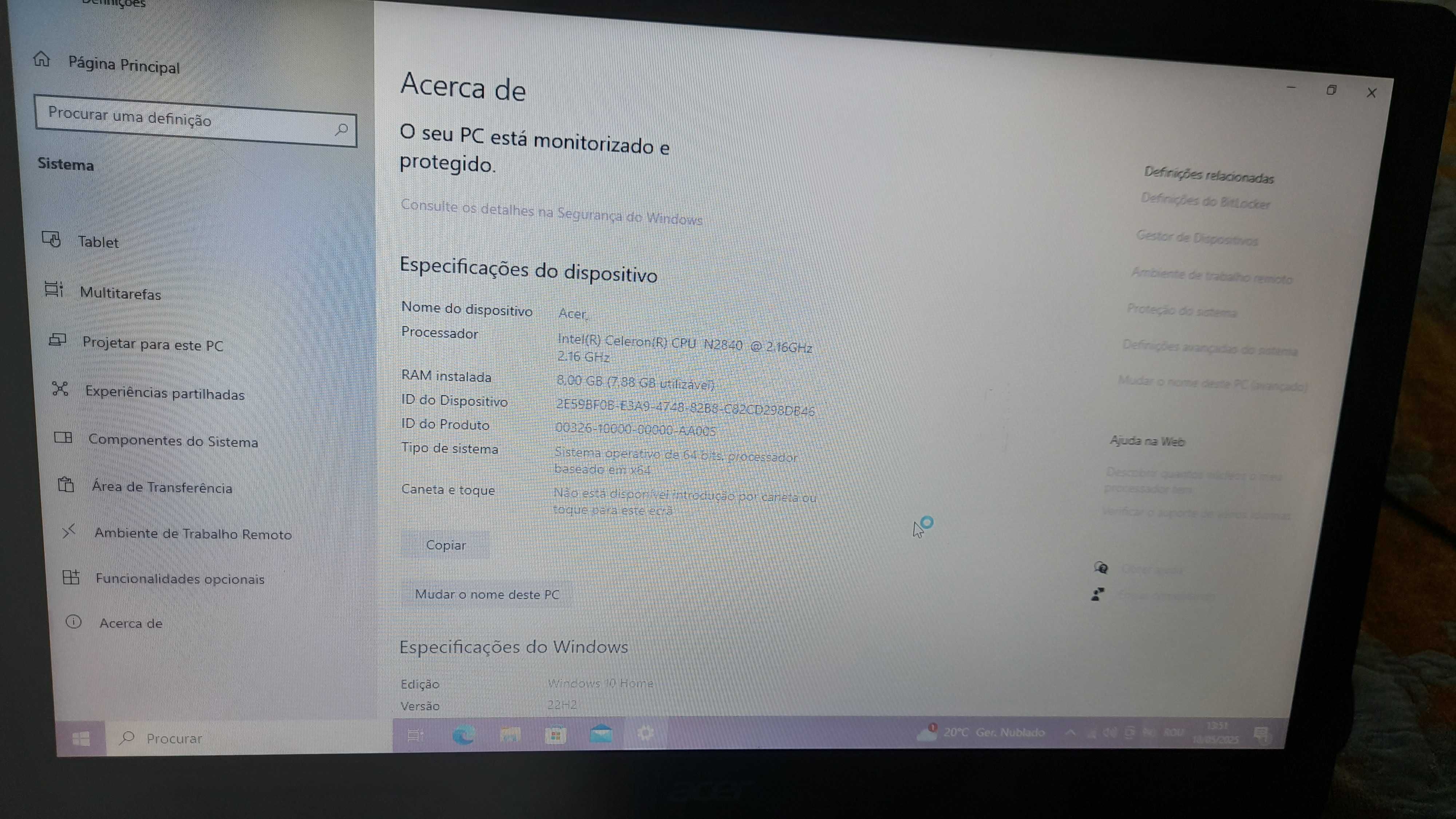Portátil Acer usado