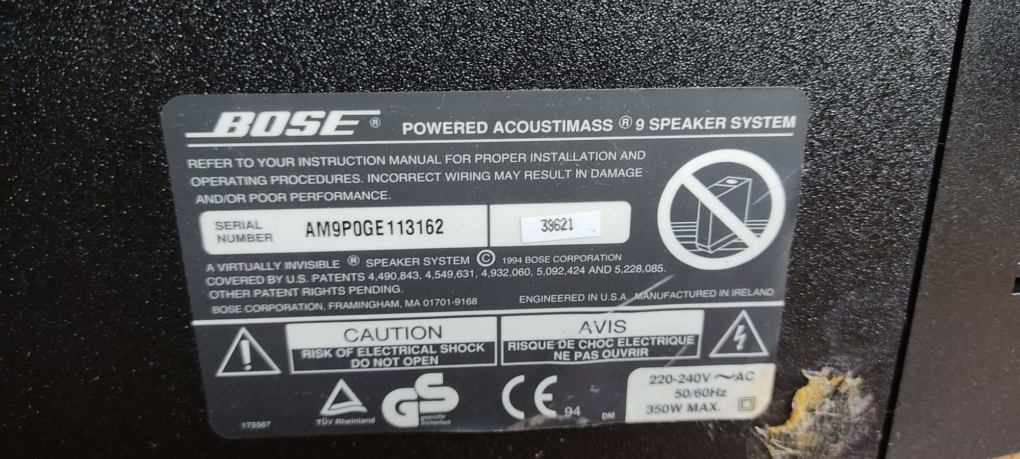 System głośników Bose acoustimass 9, 5 głośników. BRAK KABLI/PILOTA