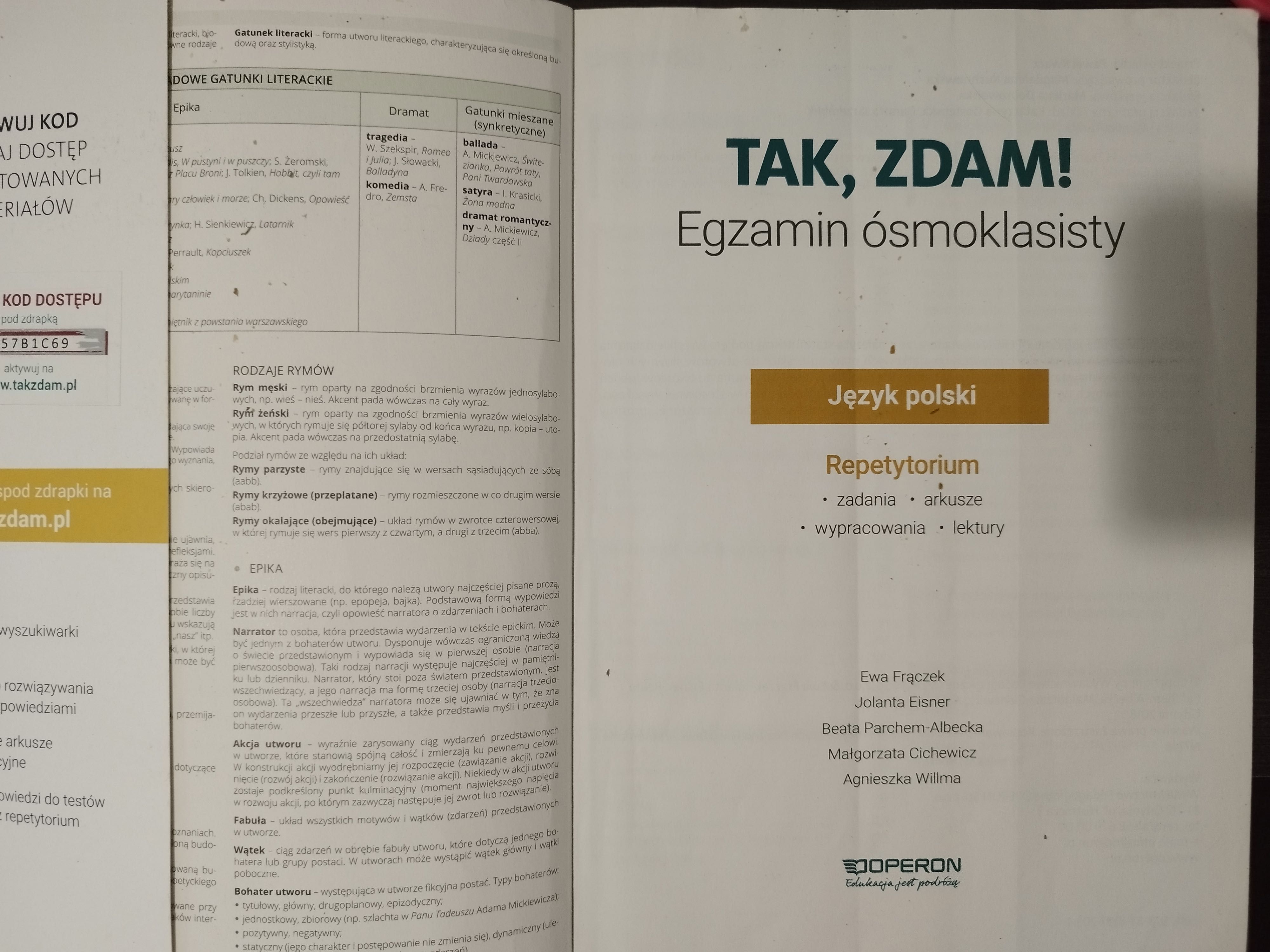 Tak, zdam! Egzamin ośmioklasisty 2022 Język polski Operon