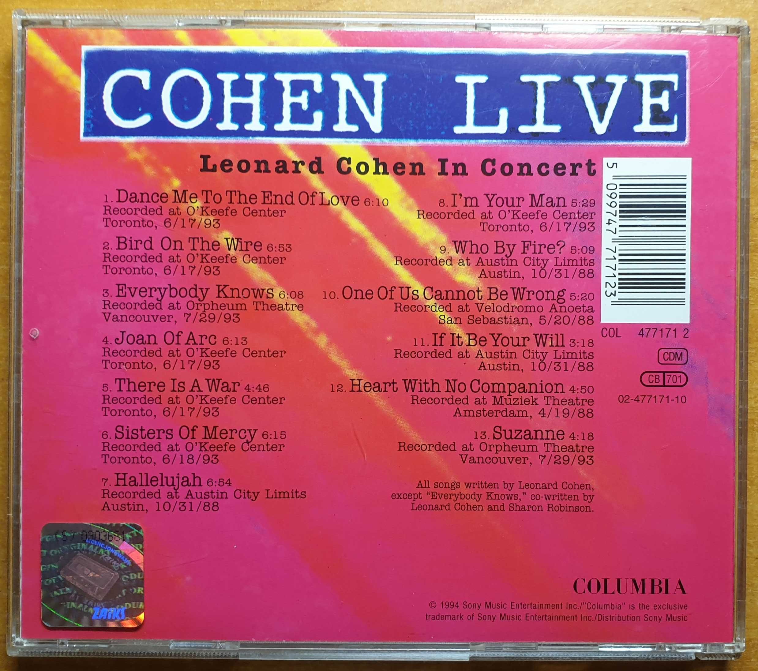 Leonard Cohen – Cohen Live (Leonard Cohen In Concert) Repress 2000 r.