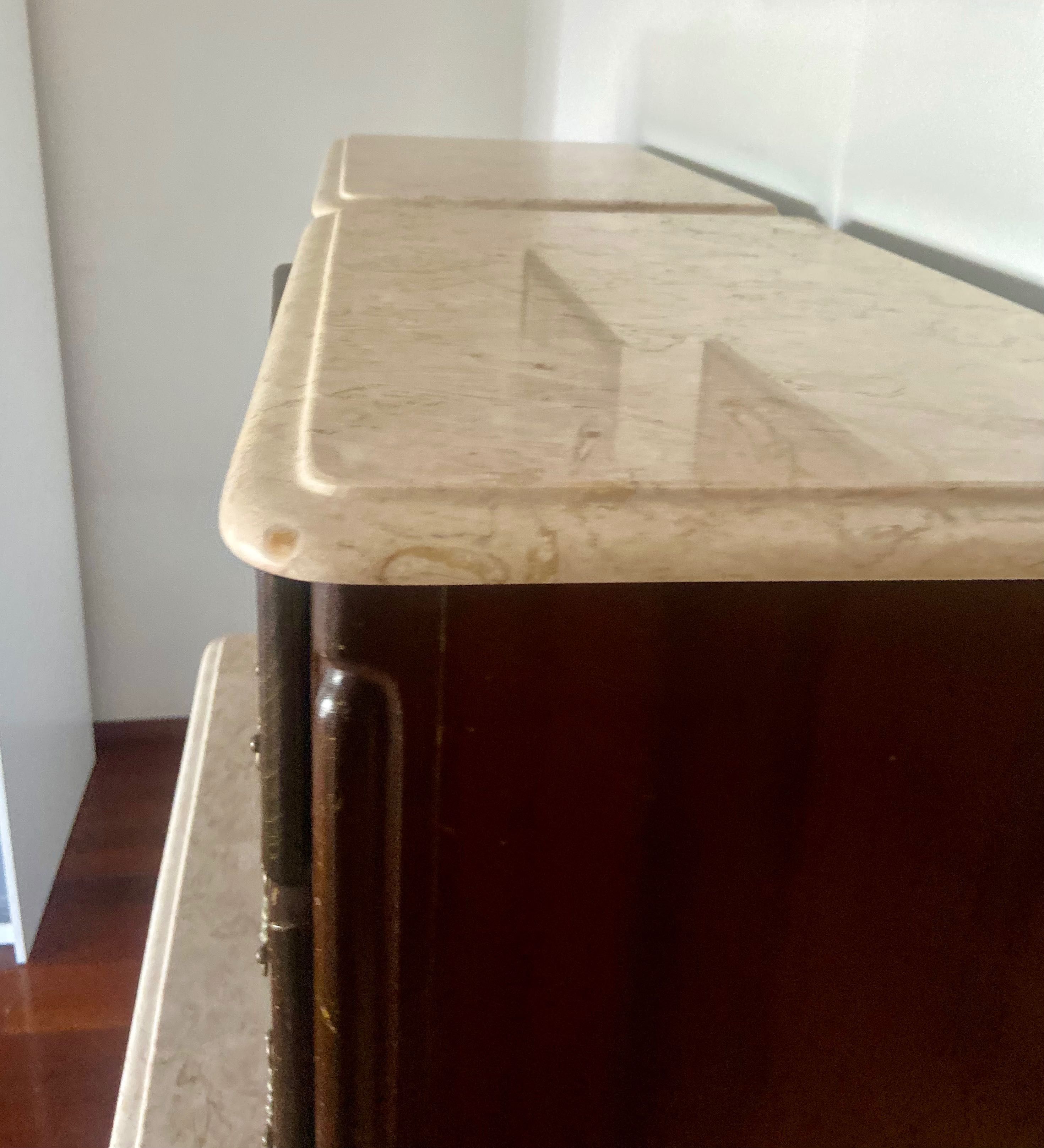 Vintage-Mesinhas de Cabeceira e Cómoda com Tampo de Mármor