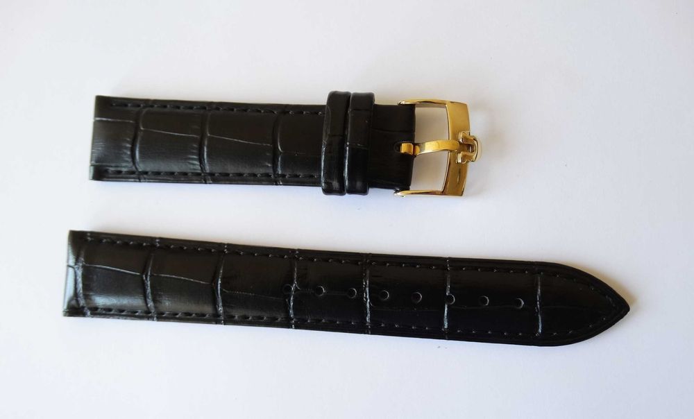 Pasek skórzany do zegakra Omega czarny 18mm 20mm klamra srebrna złota