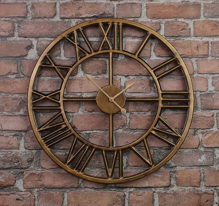 Piękny Retro Zegar Metalowy Wiszący Ścienny Duży 45cm Brązowy Loft