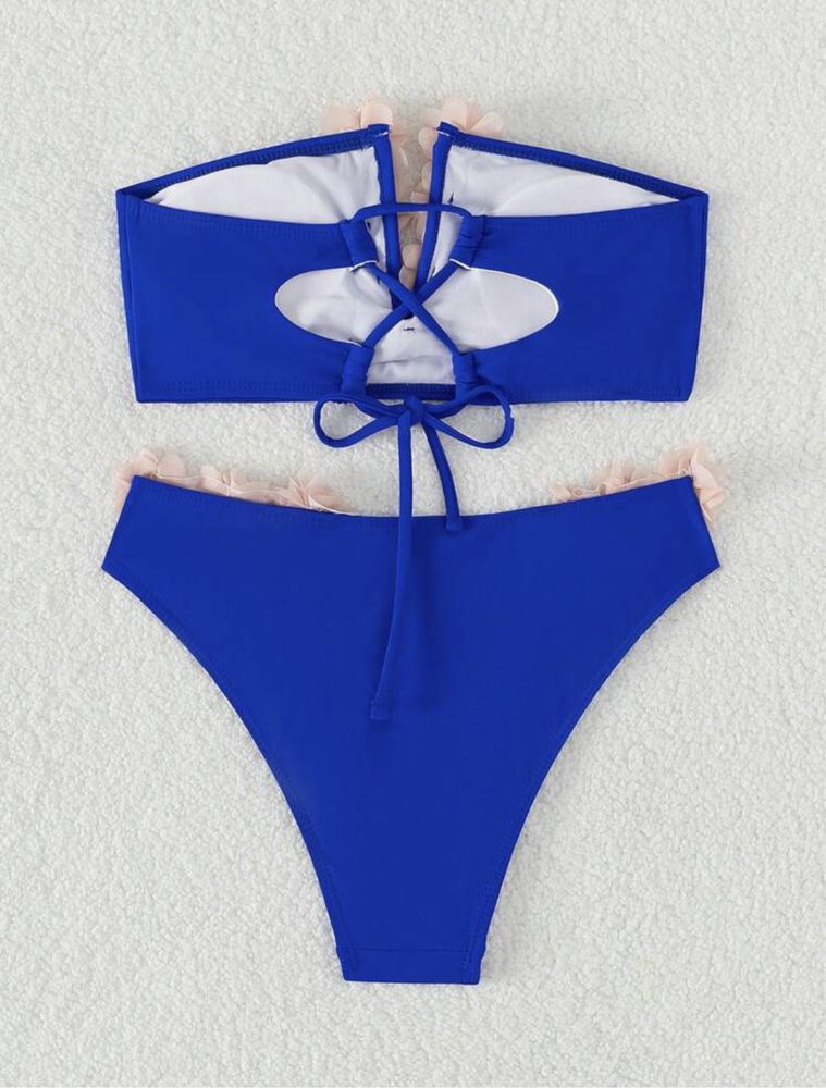 Nowy Kostium kąpielowy bikini kwiaty kobaltowy XS S bandeau