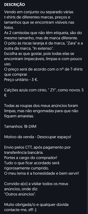 Calções e T-shirts