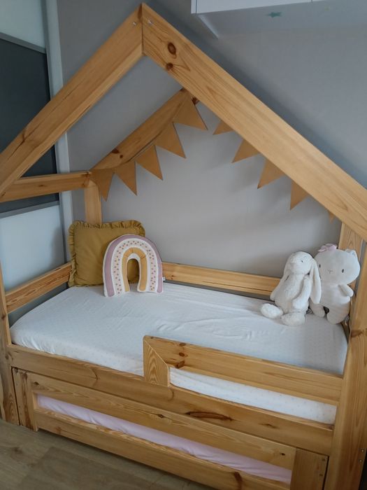 Łóżko łóżeczko dla rodzeństwa dzieci rok po roku podwójne drewno