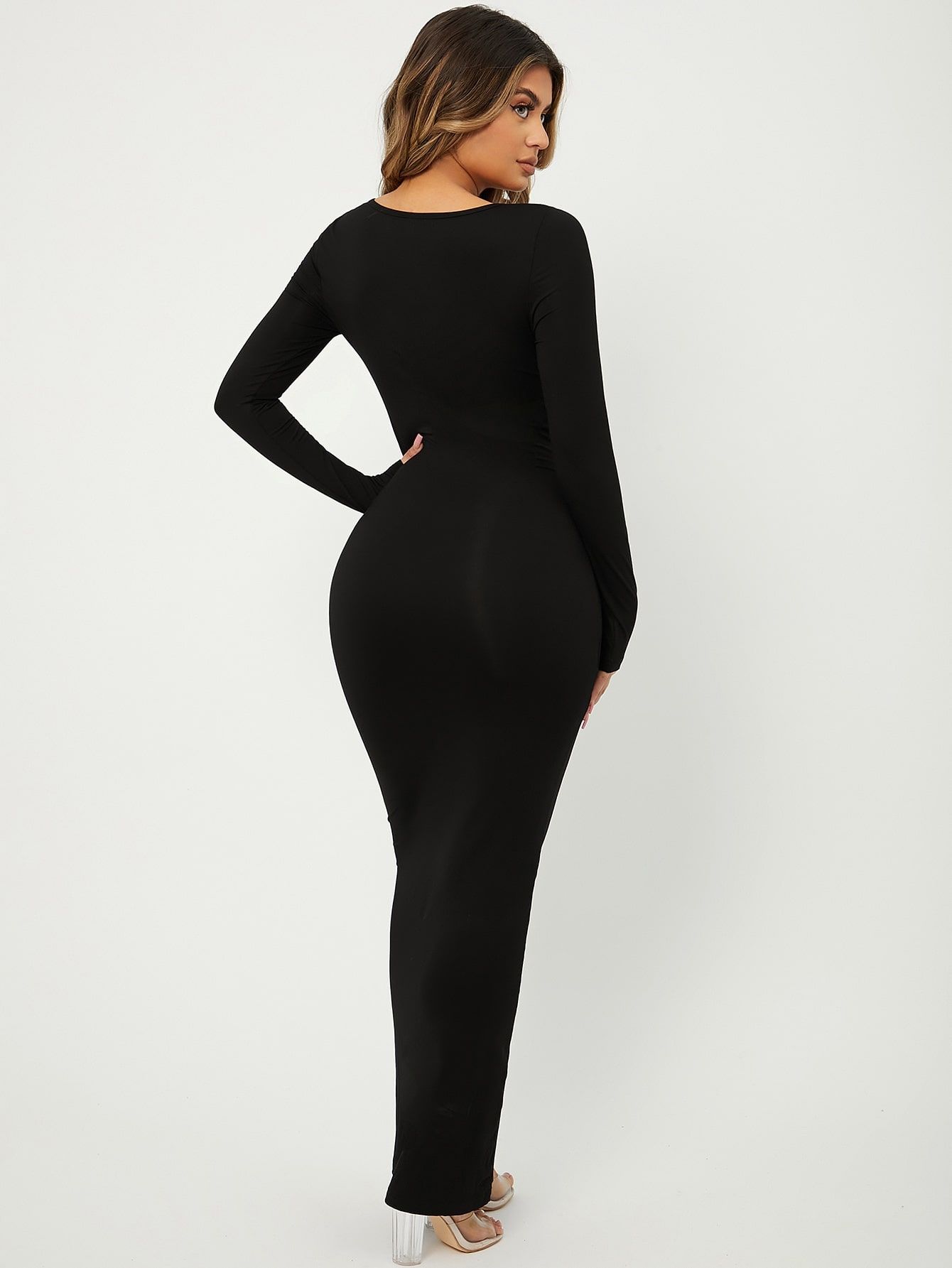 Sukienka Ołówkowa Z Wiskozy Maxi Czarna Elegancka Shein Xs 34