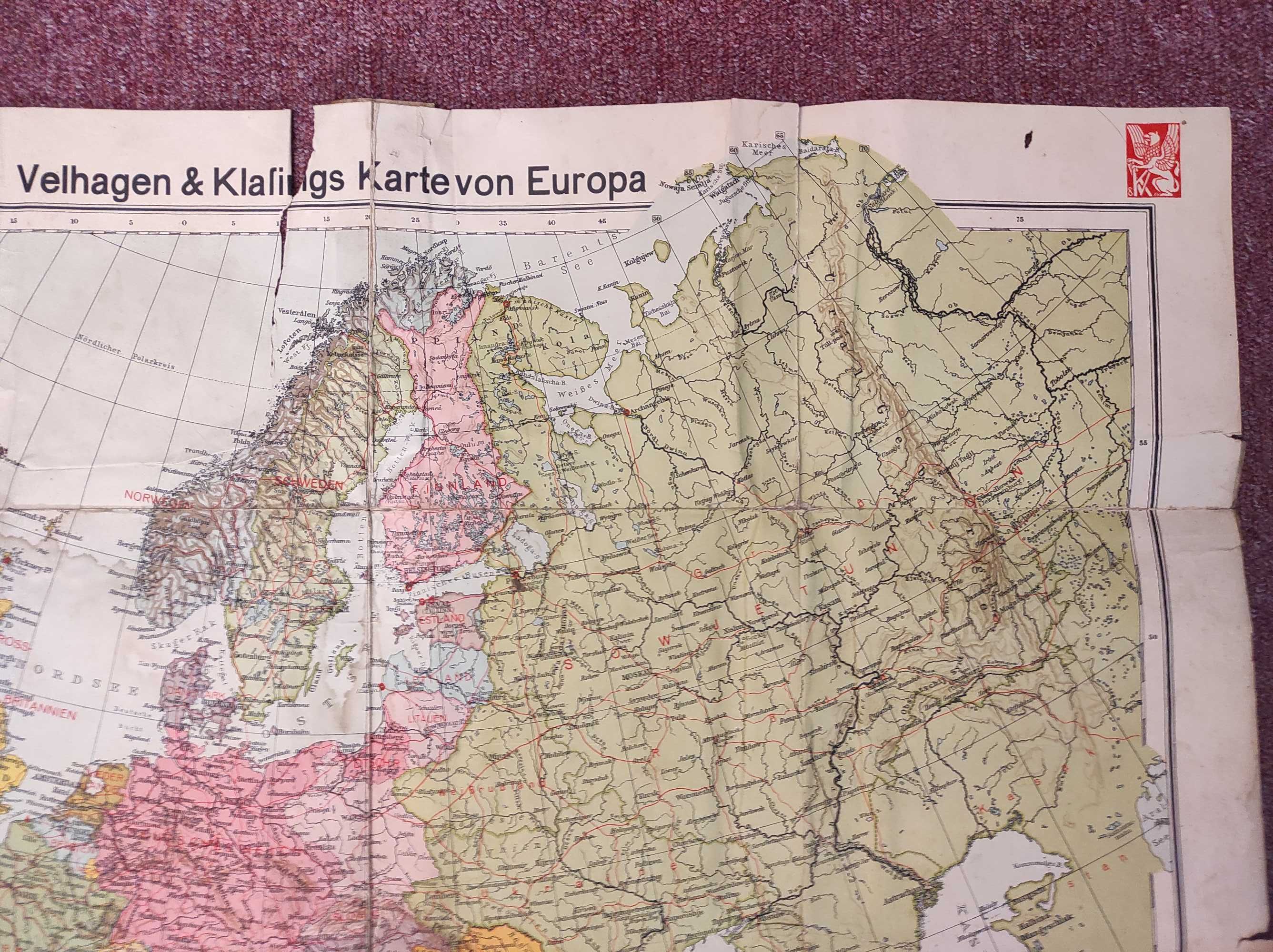 Stara mapa Geo polityczna Europy z czasów 2 Wojny Światowej