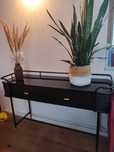 konsola 120 x 40 czarna metalowa blat szklany modern loft rattan