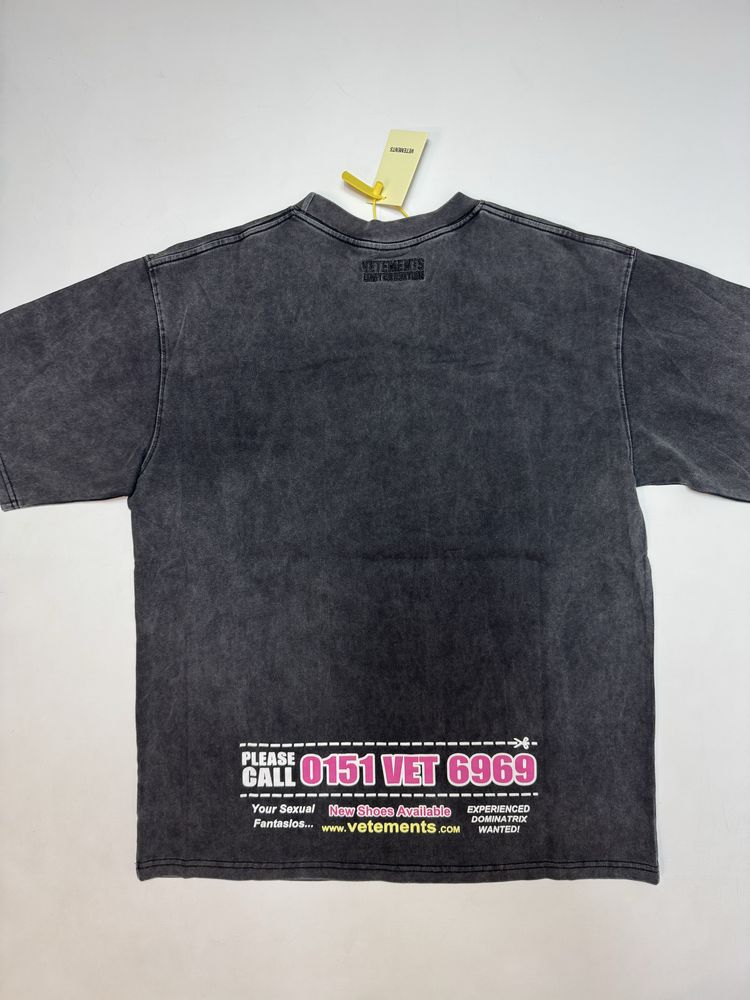 Футболка Vetements Dominatrix Hotline S M L Washed black Oversized