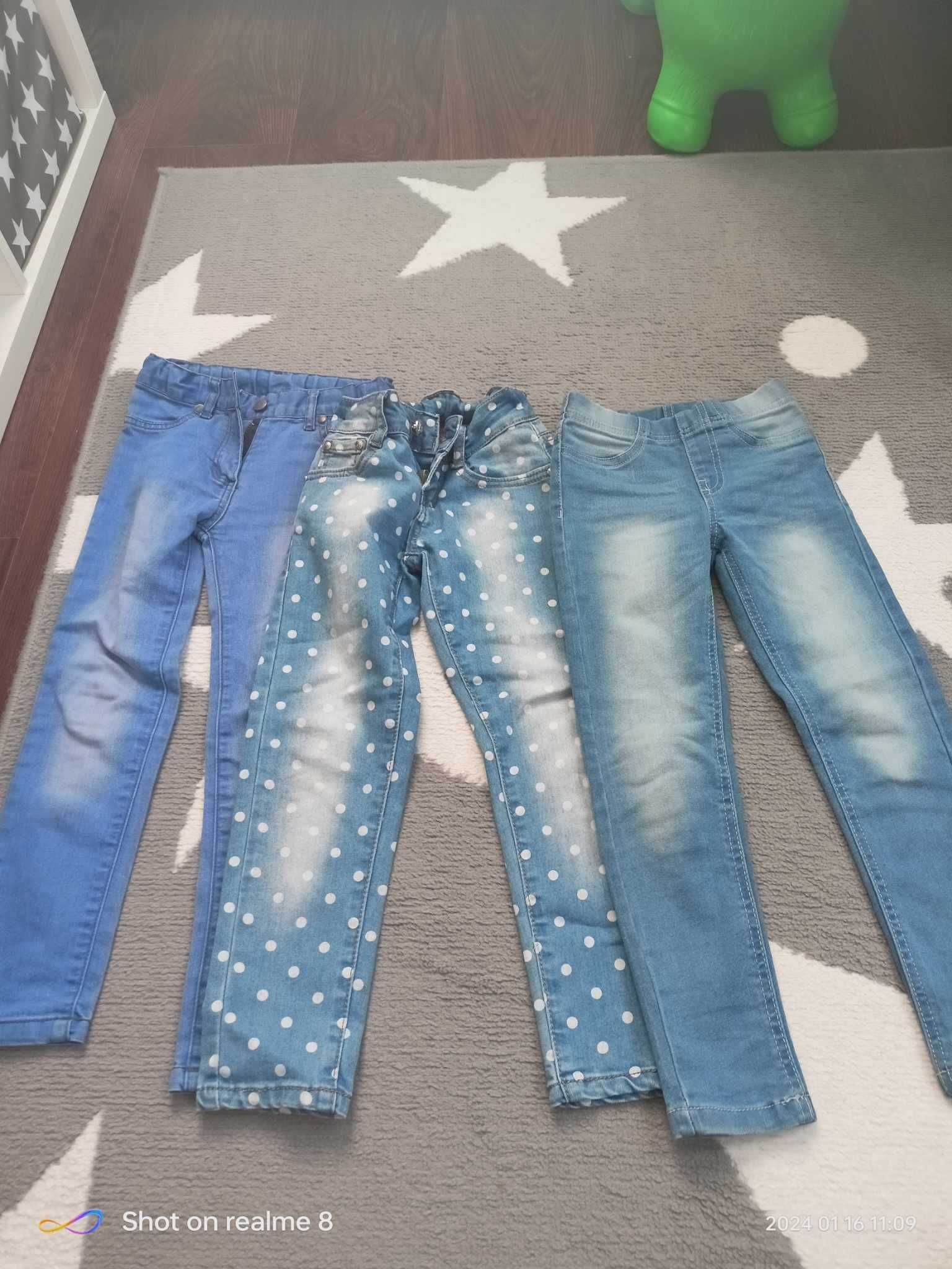 Spodnie Jeans dla dziewczynki 3szt roz.116 reg w pasie st.bdb