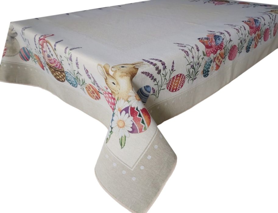Obrus gobelinowy Wielkanocny 140x180 cm na duży stół V54 zajączki