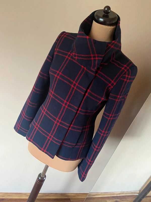 H&m hm kurtka plaszcz marynarka kratka wełna komin wool m l 38 40