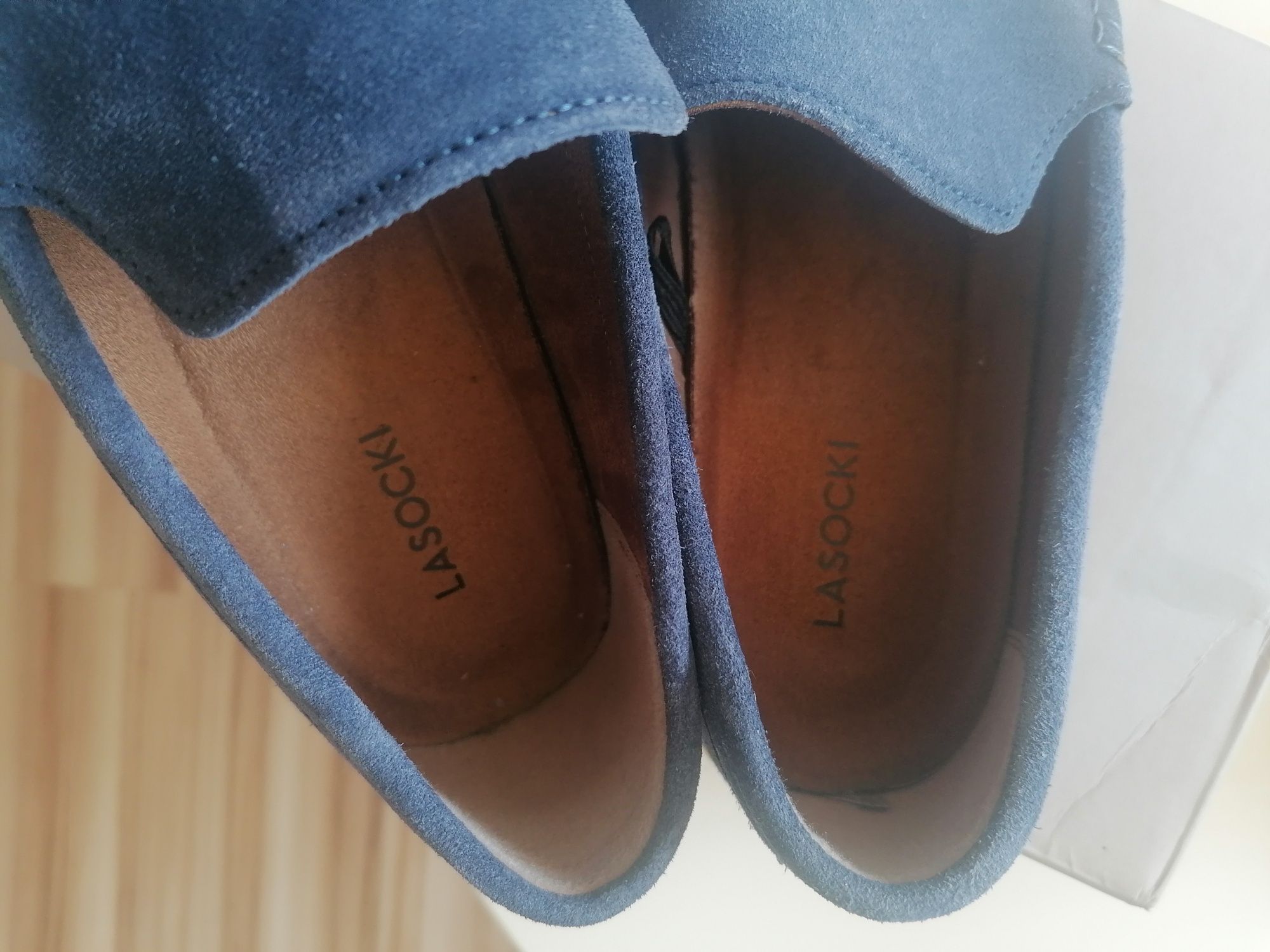 Półbuty męskie mokasyny Lasocki model Espana-04 MI07 kolor Denim. NOWE