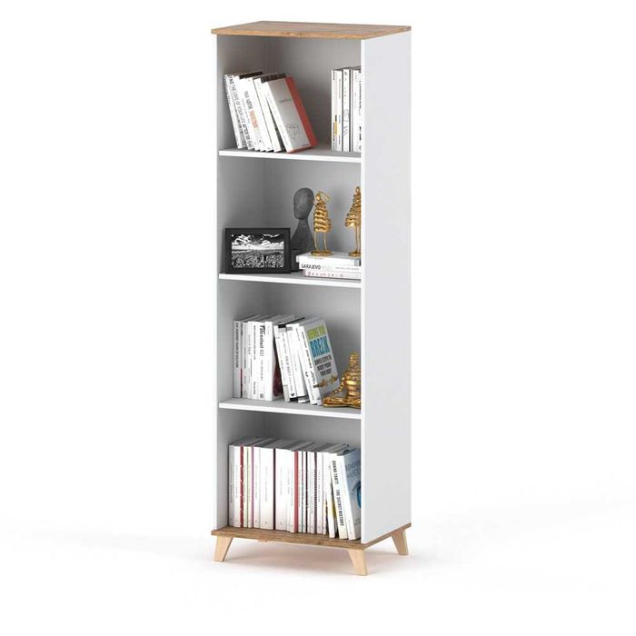Regał Na Książki Do Salonu Sypialni Skandynawski Olivier 60cm 4 Półki
