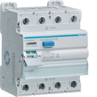 Дифреле (ПЗВ) 4P, 100A, 300mA, 10kA, A,-Hi S CPH684C HAGER