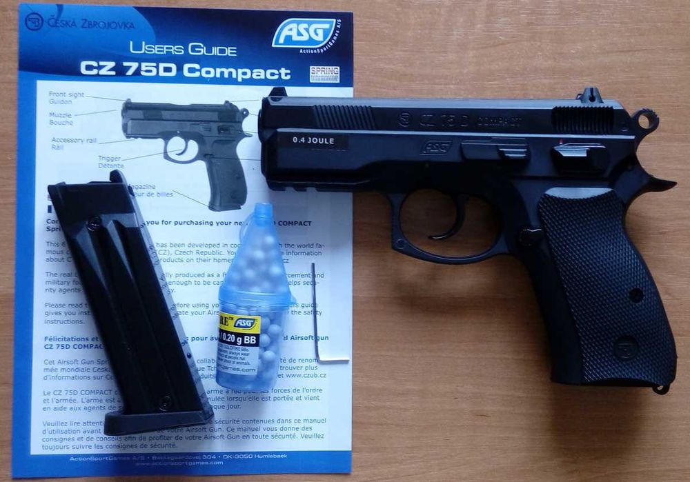 Детский пистолет CZ 75D ASG (Дания) на пульках, игрушечный