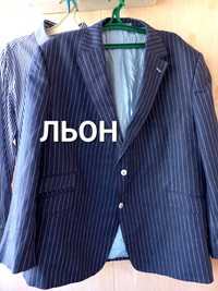 100% льон  шикарный пиджак на лето весну в полоску итальянский стиль