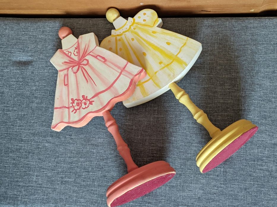 Conjunto de 2 Porta-jóias em madeira: Rosa e amarelo