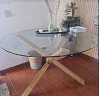 Mesa de jantar tampo vidro/carvalho 120cm