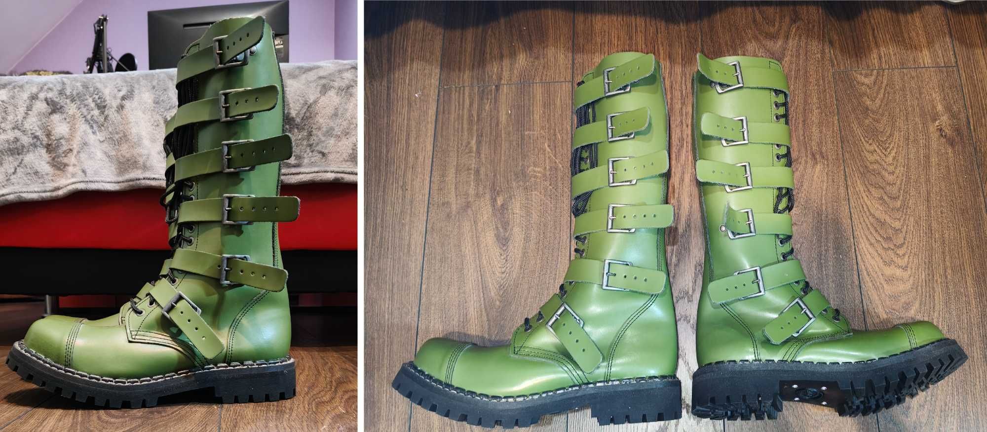 (Rezerwacja) NOWE Glany 46 Steady's  / 20 dziurek / 6 sprzączek / KHAK