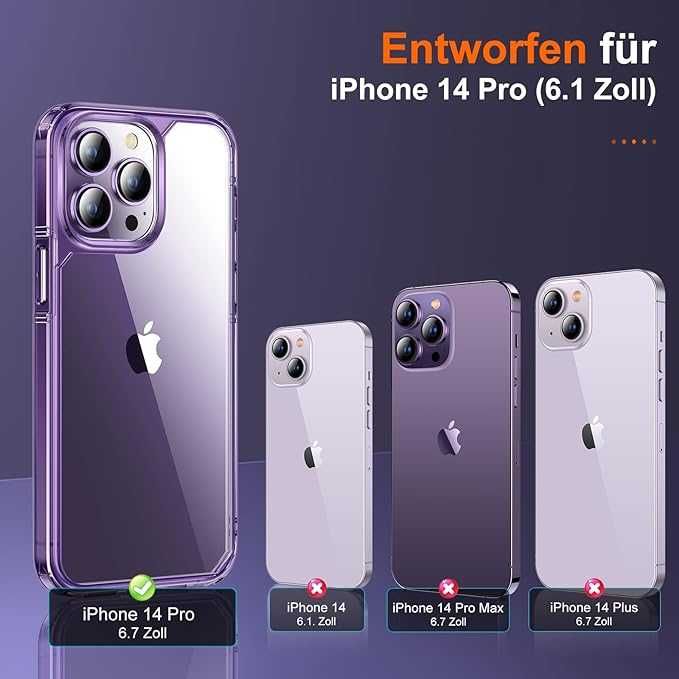 UniqueMe Zestaw 5 w 1 etui do iPhone 14 Pro przeźroczyste fioletowy