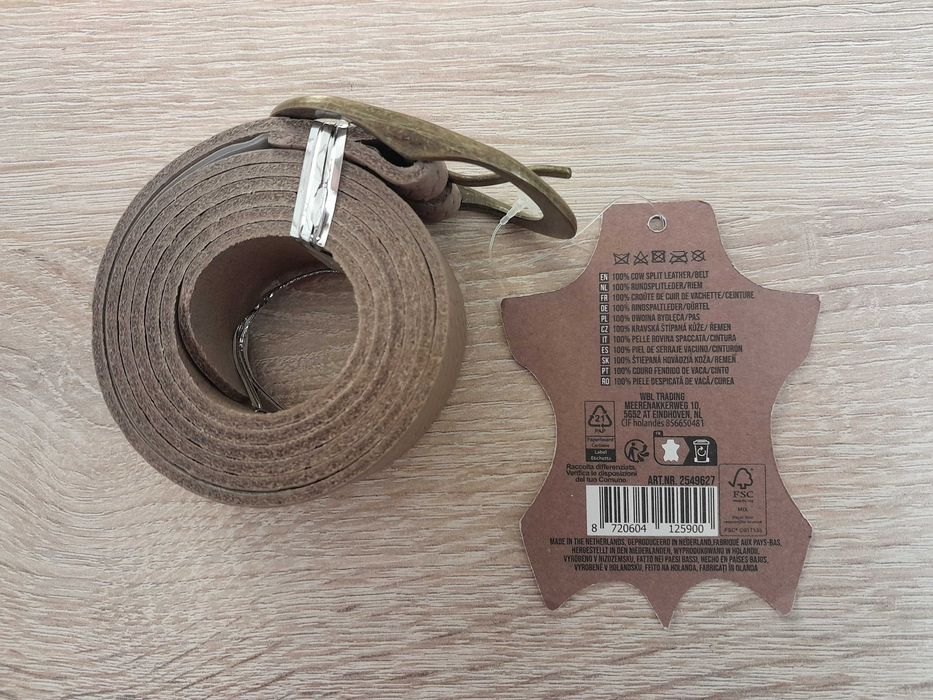 Nowy skórzany pasek z Holandii, Fancy Style beżowy_wzór/ 85_kl mosiądz