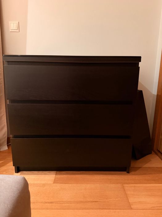 Cómoda MALM IKEA de 3 gavetas (preto-castanho)