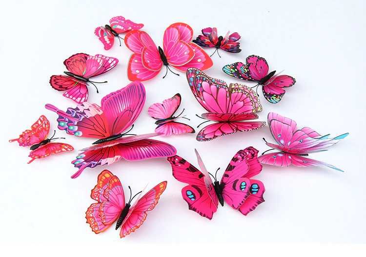 Motyle naklejki ścienne 3D. 12 sztuk do dekoracji.