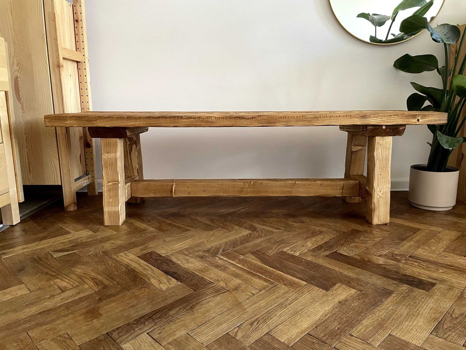 Ławka boho, farmhouse, ozdobna. Szczotkowane drewno.